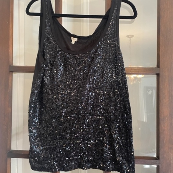 J.Crew Factory Black Sequined Tank, Size Large. - Picture 1 of 5